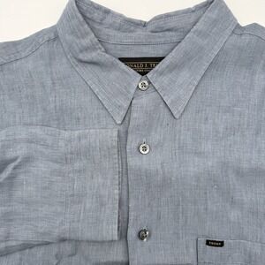 Donald J. Trump Signature Collection Mens L Blue Linen Long Sleeve Button Up